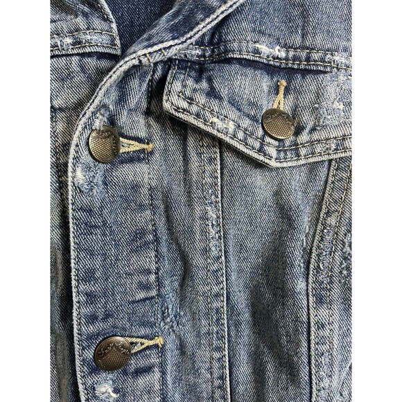 Free People Women’s Blue Denim Distressed Hooded Jacket Sz Small Removable Hood - Picture 3 of 8